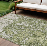 8' X 10' Olive Green And Ivory Abstract Washable Indoor Outdoor Area Rug