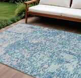 8' X 10' Teal Blue And Ivory Abstract Washable Indoor Outdoor Area Rug