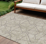 8' X 10' Beige Ivory And Gray Geometric Washable Indoor Outdoor Area Rug