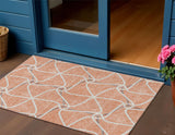 3' X 5' Salmon And Ivory Geometric Washable Indoor Outdoor Area Rug