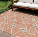 8' X 10' Salmon And Ivory Geometric Washable Indoor Outdoor Area Rug