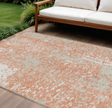 8' X 10' Coral And Ivory Abstract Washable Indoor Outdoor Area Rug