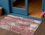 3' X 5' Burgundy And Ivory Abstract Washable Indoor Outdoor Area Rug