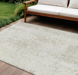 8' X 10' Ivory And Beige Abstract Washable Indoor Outdoor Area Rug