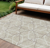 8' X 10' Beige And Ivory Geometric Washable Indoor Outdoor Area Rug