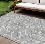 8' X 10' Gray And Ivory Geometric Washable Indoor Outdoor Area Rug