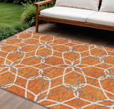 8' X 10' Orange And Ivory Geometric Washable Indoor Outdoor Area Rug