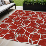 5' X 8' Red And Ivory Geometric Washable Indoor Outdoor Area Rug