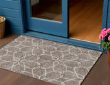 3' X 5' Taupe And Ivory Geometric Washable Indoor Outdoor Area Rug