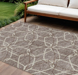 8' X 10' Taupe And Ivory Geometric Washable Indoor Outdoor Area Rug