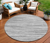 8' Gray And Ivory Round Abstract Washable Indoor Outdoor Area Rug