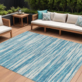 8' X 10' Teal Blue And Ivory Abstract Washable Indoor Outdoor Area Rug