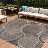 8' X 10' Chocolate And Beige Faux Bois Washable Indoor Outdoor Area Rug