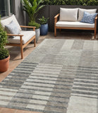5' X 8' Beige Ivory And Taupe Striped Washable Indoor Outdoor Area Rug