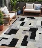 5' X 8' Black Ivory And Beige Geometric Washable Indoor Outdoor Area Rug