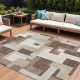 8' X 10' Brown Ivory And Taupe Geometric Washable Indoor Outdoor Area Rug