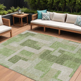 8' X 10' Green Sage And Beige Geometric Washable Indoor Outdoor Area Rug