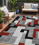 5' X 8' Gray Ivory And Red Geometric Washable Indoor Outdoor Area Rug