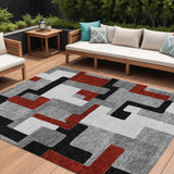 8' X 10' Gray Ivory And Red Geometric Washable Indoor Outdoor Area Rug