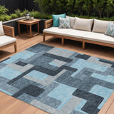 8' X 10' Sky Blue Denim Blue And Gray Geometric Washable Indoor Outdoor Area Rug