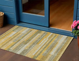 3' X 5' Gold Wheat And Ivory Striped Washable Indoor Outdoor Area Rug