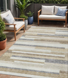5' X 8' Ivory Beige And Taupe Striped Washable Indoor Outdoor Area Rug
