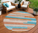 8' X 10' Orange Teal Blue And Salmon Striped Washable Indoor Outdoor Area Rug