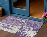 3' X 5' Purple And Ivory Abstract Washable Indoor Outdoor Area Rug