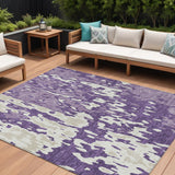 8' X 10' Purple And Ivory Abstract Washable Indoor Outdoor Area Rug