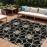 8' X 10' Black And Ivory Geometric Washable Indoor Outdoor Area Rug