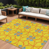 8' X 10' Yellow And Teal Blue Geometric Washable Indoor Outdoor Area Rug