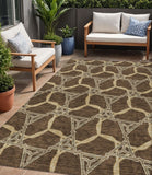5' X 8' Brown And Beige Geometric Washable Indoor Outdoor Area Rug