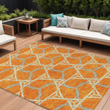 8' X 10' Orange And Blue Geometric Washable Indoor Outdoor Area Rug