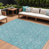8' X 10' Teal Blue And Navy Blue Geometric Washable Indoor Outdoor Area Rug