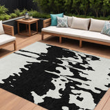 8' X 10' Black And Ivory Abstract Washable Indoor Outdoor Area Rug
