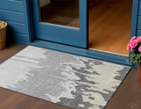3' X 5' Gray And Silver Abstract Washable Indoor Outdoor Area Rug