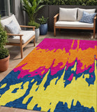 5' X 8' Pink Orange And Blue Abstract Washable Indoor Outdoor Area Rug