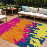 8' X 10' Pink Orange And Blue Abstract Washable Indoor Outdoor Area Rug