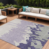 8' X 10' Purple And Ivory Abstract Washable Indoor Outdoor Area Rug