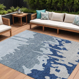 8' X 10' Sky Blue And Denim Blue Abstract Washable Indoor Outdoor Area Rug