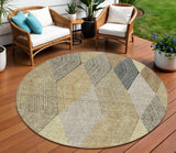 8' Brown Gold And Taupe Round Argyle Washable Indoor Outdoor Area Rug