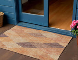 3' X 5' Orange Peach And Ruby Red Argyle Washable Indoor Outdoor Area Rug