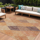 8' X 10' Orange Peach And Ruby Red Argyle Washable Indoor Outdoor Area Rug