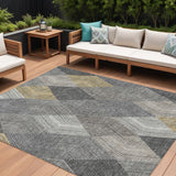 8' X 10' Pewter Gray And Gold Argyle Washable Indoor Outdoor Area Rug
