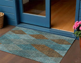3' X 5' Teal Blue Aqua And Brown Argyle Washable Indoor Outdoor Area Rug