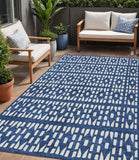 5' X 8' Navy Blue And Ivory Geometric Washable Indoor Outdoor Area Rug
