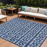 8' X 10' Navy Blue And Ivory Geometric Washable Indoor Outdoor Area Rug