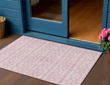 3' X 5' Pink And Ivory Geometric Washable Indoor Outdoor Area Rug