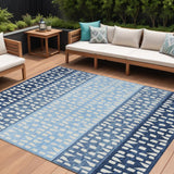 8' X 10' Blue Sky Blue And Ivory Geometric Washable Indoor Outdoor Area Rug