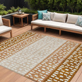 8' X 10' Orange Beige And Ivory Geometric Washable Indoor Outdoor Area Rug